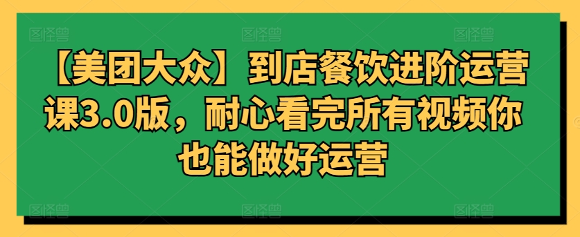 【美团大众】到店餐饮进阶运营课3.0版,耐心看完所有视频你也能做好运营-柚子网创